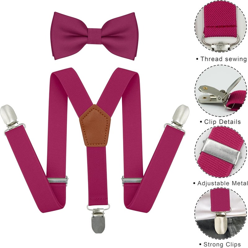BEWDIO Adjustable Baby Boy Suspenders and Bow Tie, Pre-tied Kids Bowtie and Elastic Suspenders with 4 Strong Metal Clips - Image 2